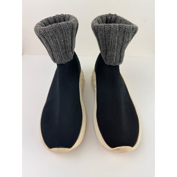 MIU MIU PRADA BLACK / GRAY KNIT 5T285C LETTERING LOGO SOCK HI TOP SNEAKERS 37 - Picture 3 of 12